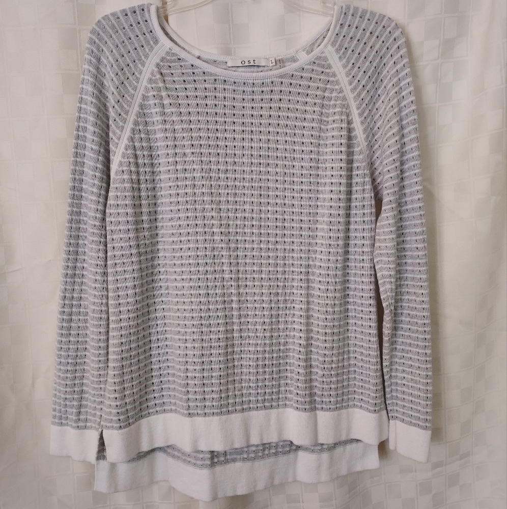 O S T - Gray/White  Cashmere/Cotton Sweater Size L